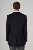  Erkek Siyah Yünlü Düz Dynamic Fit Sivri Yaka Kaban