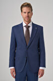  Erkek Lacivert Yünlü Trend Desenli Dynamic Fit Mono Yaka Takım Elbise