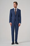  Erkek Lacivert Yünlü Trend Desenli Dynamic Fit Mono Yaka Takım Elbise
