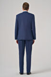  Erkek Lacivert Yünlü Trend Desenli Dynamic Fit Mono Yaka Takım Elbise