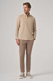  Erkek Bej Pamuk Trend Dynamic Fit Düğmeli Yaka Gömlek