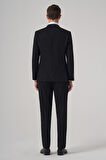  Erkek Siyah Yünlü Trend Düz Slim Fit Sivri Yaka Takım Elbise