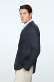  Erkek Lacivert Keten Trend Desenli Slim Fit Ceket