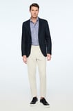  Erkek Lacivert Dokuma Trend Düz Slim Fit Mono Yaka Ceket