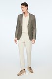  Erkek Nefti Dokuma Trend Düz Slim Fit Mono Yaka Ceket