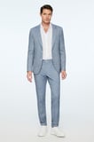  Erkek Lacivert Keten Trend Desenli Slim Fit Mono Yaka Ceket