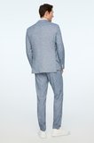  Erkek Lacivert Keten Trend Desenli Slim Fit Mono Yaka Ceket