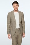 Erkek KAHVE Poliviskon Trend Ekoseli Slim Fit Mono Yaka Ceket