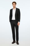  Erkek Siyah Yün Trend Çizgili Slim Fit Sivri Yaka Takım Elbise