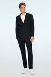  Erkek Lacivert Rayon Trend Düz Slim Fit Sivri Yaka Kruvaze Takım Elbise