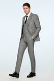  Erkek Siyah Poliviskon Trend Desenli Slim Fit Sivri Yaka Yelekli Takım Elbise