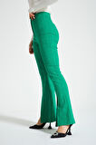 Yırtmaçlı Jakarlı Yeşil Pantolon