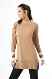 Kol Renkli Rayon Triko Camel Tunik