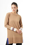 Kol Renkli Rayon Triko Camel Tunik
