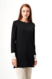 Kol Piliseli Rayon Triko Siyah-Taş Tunik