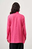 Keten Dokulu Katlı Fuşya Tunik