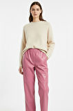 Mizalle Deri Görünümlü Pembe Jogger Pantolon