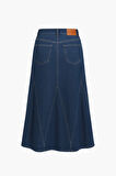 Mizalle Parça Volanlı Lacivert Maksi Denim Etek