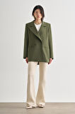 Mizalle Oversize Çift Yırtmaçlı Haki Blazer Ceket