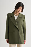 Mizalle Oversize Çift Yırtmaçlı Haki Blazer Ceket