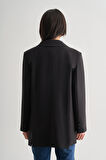 Mizalle Oversize Çift Yırtmaçlı Siyah Blazer Ceket
