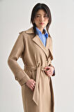 Mizalle Premium Pamuk Karışımlı Bej Rengi Uzun Trençkot