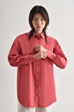 Mizalle Premium Saf Pamuk Şeftali Rengi Oversize Gömlek