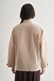 Mizalle Premium Saf Pamuk Oversize Bej Rengi Ceket Gömlek