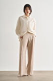 Mizalle Taş Rengi Çift Pileli Geniş Kesim Modal Pantolon