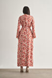 Mizalle Kırmızı Botanik Desenli Kimono Takım