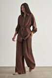 Mizalle Modal Karışımlı Fermuarlı Kahverengi Tunik