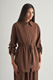Mizalle Modal Karışımlı Fermuarlı Kahverengi Tunik