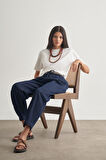 Mizalle Beli İpli Balon Fit Lacivert Denim Pantolon