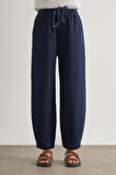 Mizalle Beli İpli Balon Fit Lacivert Denim Pantolon