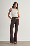 Mizalle Skinny Fit Flare Paça Kahverengi Denim Pantolon