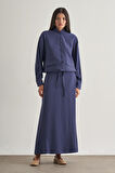 Mizalle İp Büzgülü Torba Cepli Modal Karışımlı İndigo Mavi Ceket