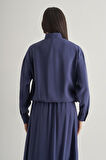 Mizalle İp Büzgülü Torba Cepli Modal Karışımlı İndigo Mavi Ceket