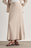 Mizalle Modal Karışımlı Taş Rengi Maksi Evaze Etek