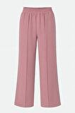 Mizalle  Keten Dokulu Beli Lastikli Pudra Pembe Bol Kesim Pantolon