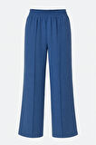 Mizalle  Keten Dokulu Beli Lastikli İndigo Mavi Bol Kesim Pantolon