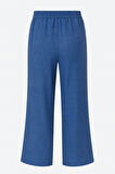 Mizalle  Keten Dokulu Beli Lastikli İndigo Mavi Bol Kesim Pantolon