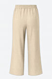 Mizalle  Keten Dokulu Beli Lastikli Bej Rengi Bol Kesim Pantolon