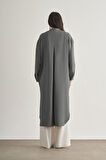 Mizalle Keten Dokulu Verev Cepli Gri Uzun Tunik