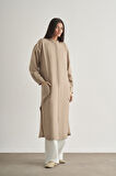 Mizalle Keten Dokulu Verev Cepli Taş Rengi Uzun Tunik