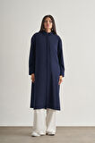 Mizallle Çıtçıtlı Uzun Yazlık Lacivert Tunik