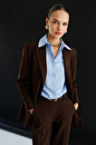 Mizalle Oversize Kahverengi Kruvaze Blazer Ceket