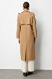 Mizalle Camel  Apoletli Klasik Maxi Mac Trençkot