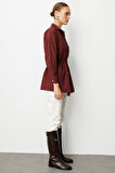 Mizalle Beli İp Büzgülü Bordo Paraşüt Trençkot Tunik