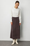 Mizalle A Kesim Cupro Kahverengi  Maksi Etek