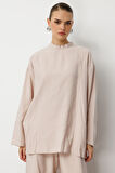 Mizalle Oversize Yüksek Yaka Modal Karışımlı Bej Rengi Tunik